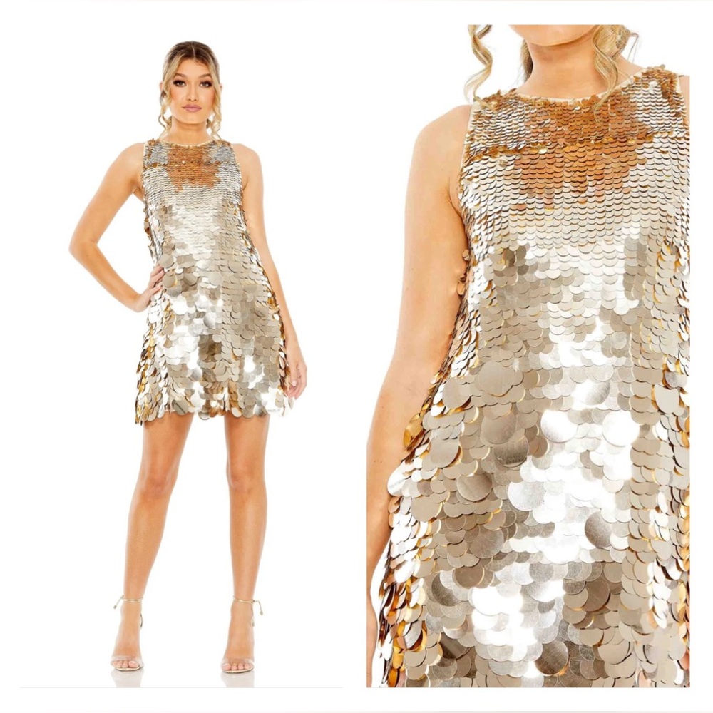 Mac Duggal Gold Sequin Mini Dress